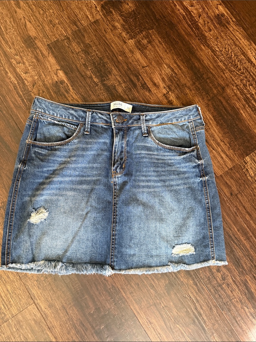 Mudd Medium Blue Distressed Denim Mini Skirt